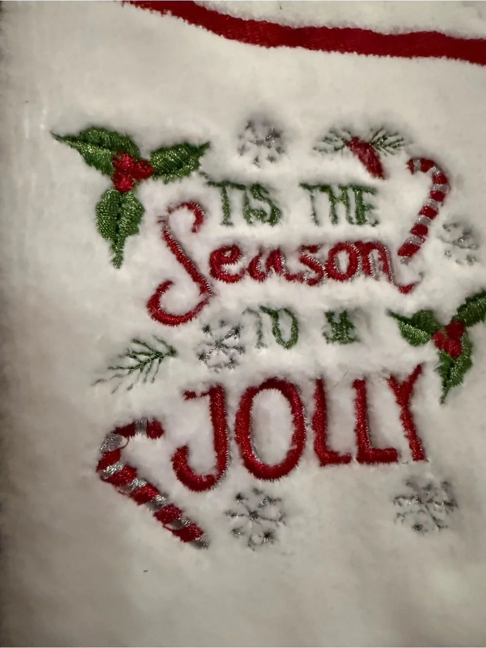 Envogue Holiday 'Tis The Season to Be Jolly' White & Red Embroidered Hand Towels